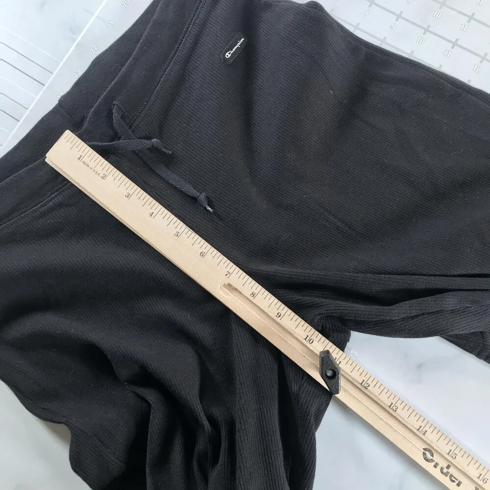 Vintage Champion Sweatpants Womens M Black Rib Knit Cropped Lounge Elastic Waist - Picture 8 of 12